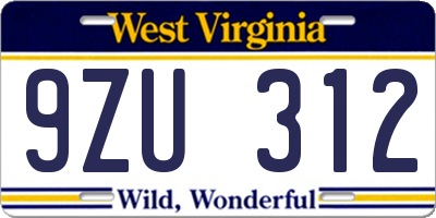 WV license plate 9ZU312