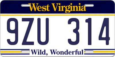 WV license plate 9ZU314