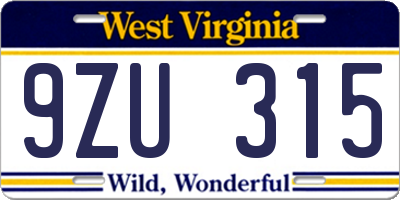 WV license plate 9ZU315