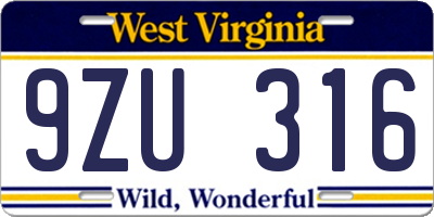WV license plate 9ZU316