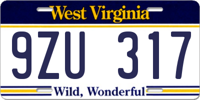 WV license plate 9ZU317