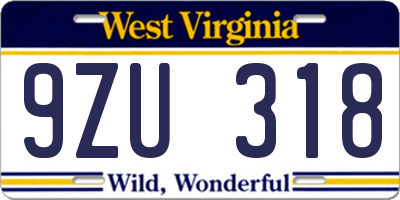 WV license plate 9ZU318