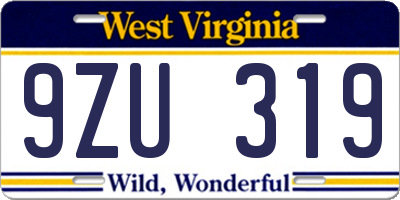 WV license plate 9ZU319