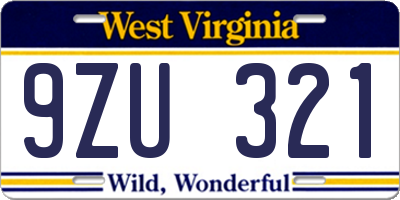 WV license plate 9ZU321