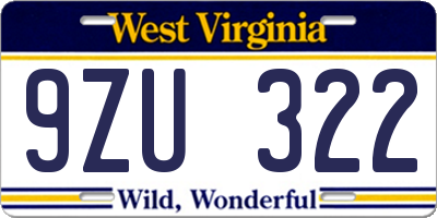 WV license plate 9ZU322