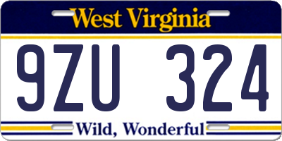 WV license plate 9ZU324