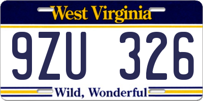 WV license plate 9ZU326