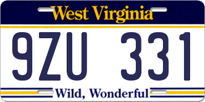 WV license plate 9ZU331