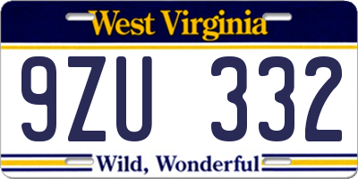 WV license plate 9ZU332