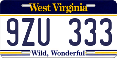 WV license plate 9ZU333