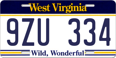 WV license plate 9ZU334