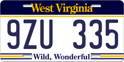 WV license plate 9ZU335