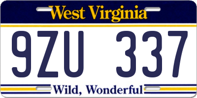 WV license plate 9ZU337