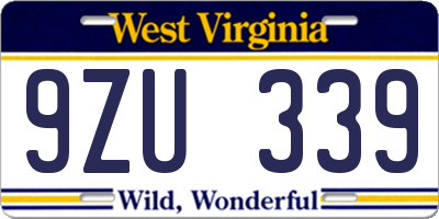 WV license plate 9ZU339