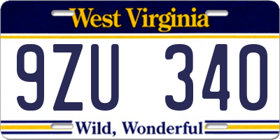 WV license plate 9ZU340