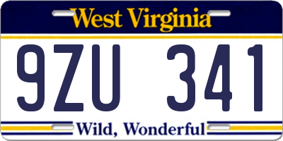 WV license plate 9ZU341