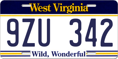 WV license plate 9ZU342
