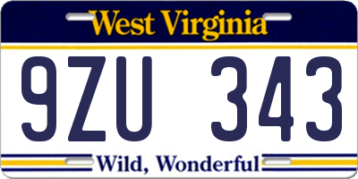 WV license plate 9ZU343