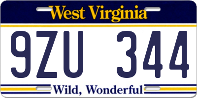WV license plate 9ZU344