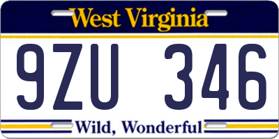 WV license plate 9ZU346