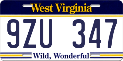WV license plate 9ZU347