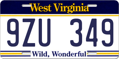WV license plate 9ZU349