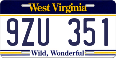 WV license plate 9ZU351