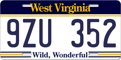 WV license plate 9ZU352