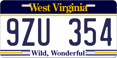 WV license plate 9ZU354
