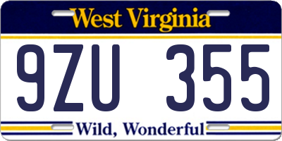 WV license plate 9ZU355