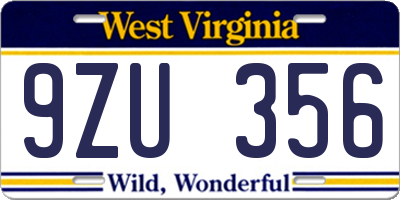WV license plate 9ZU356
