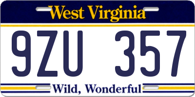 WV license plate 9ZU357