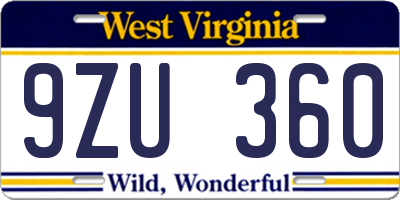 WV license plate 9ZU360