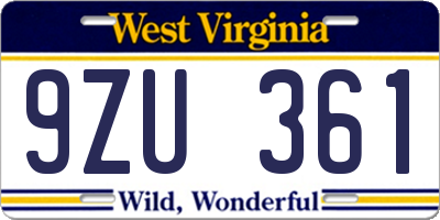 WV license plate 9ZU361