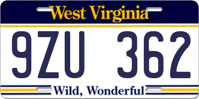 WV license plate 9ZU362