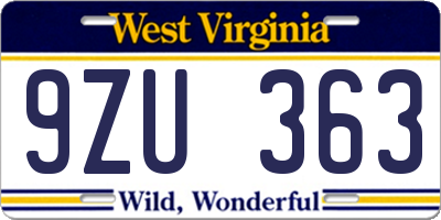 WV license plate 9ZU363
