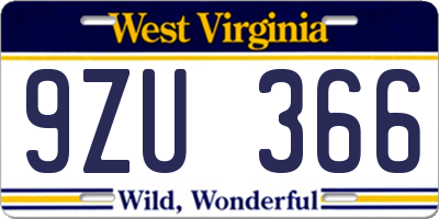 WV license plate 9ZU366