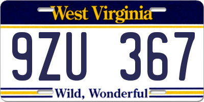WV license plate 9ZU367