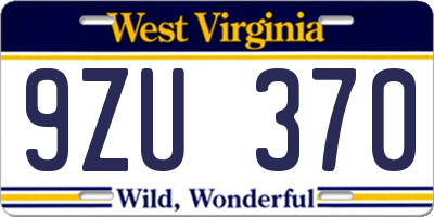 WV license plate 9ZU370