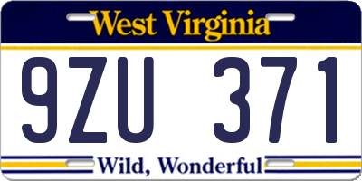 WV license plate 9ZU371
