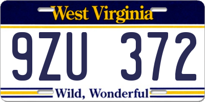 WV license plate 9ZU372