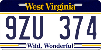 WV license plate 9ZU374