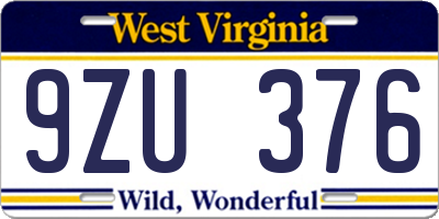 WV license plate 9ZU376
