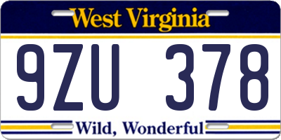 WV license plate 9ZU378