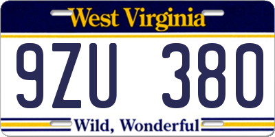 WV license plate 9ZU380