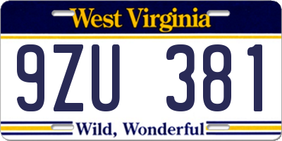 WV license plate 9ZU381