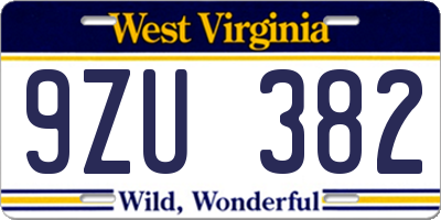 WV license plate 9ZU382