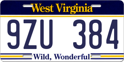 WV license plate 9ZU384