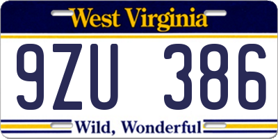 WV license plate 9ZU386