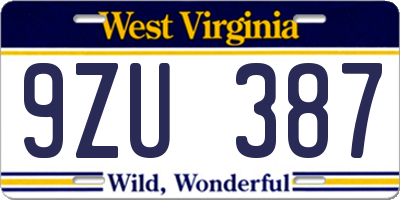 WV license plate 9ZU387
